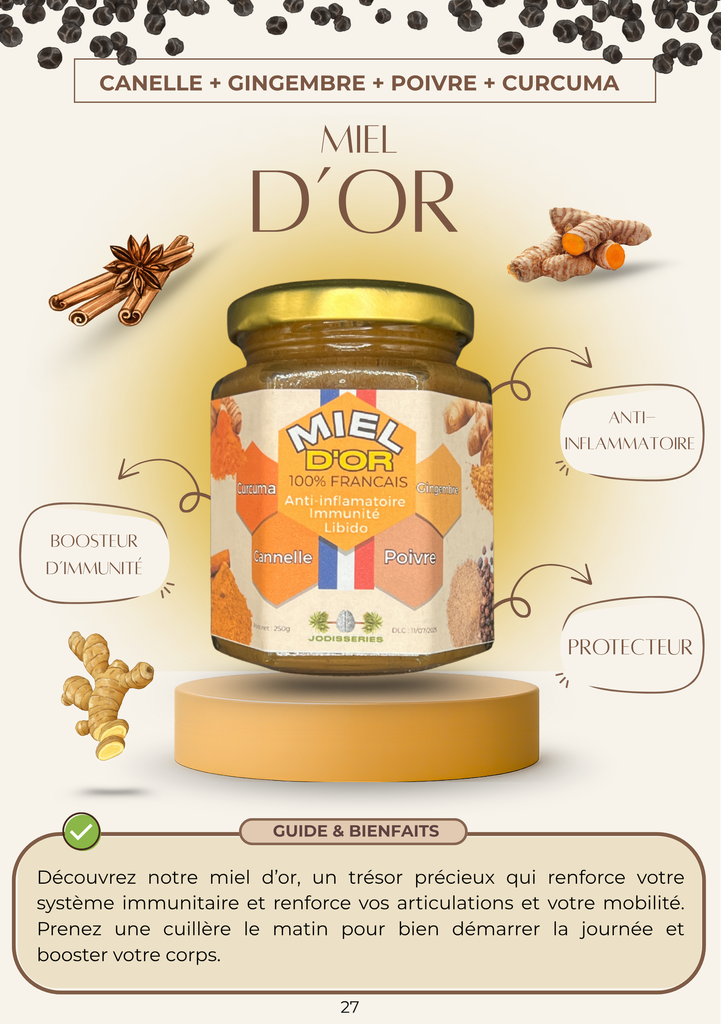 Miel d’Or Français - Curcurma - Cannelle - Gingembre - Poivre