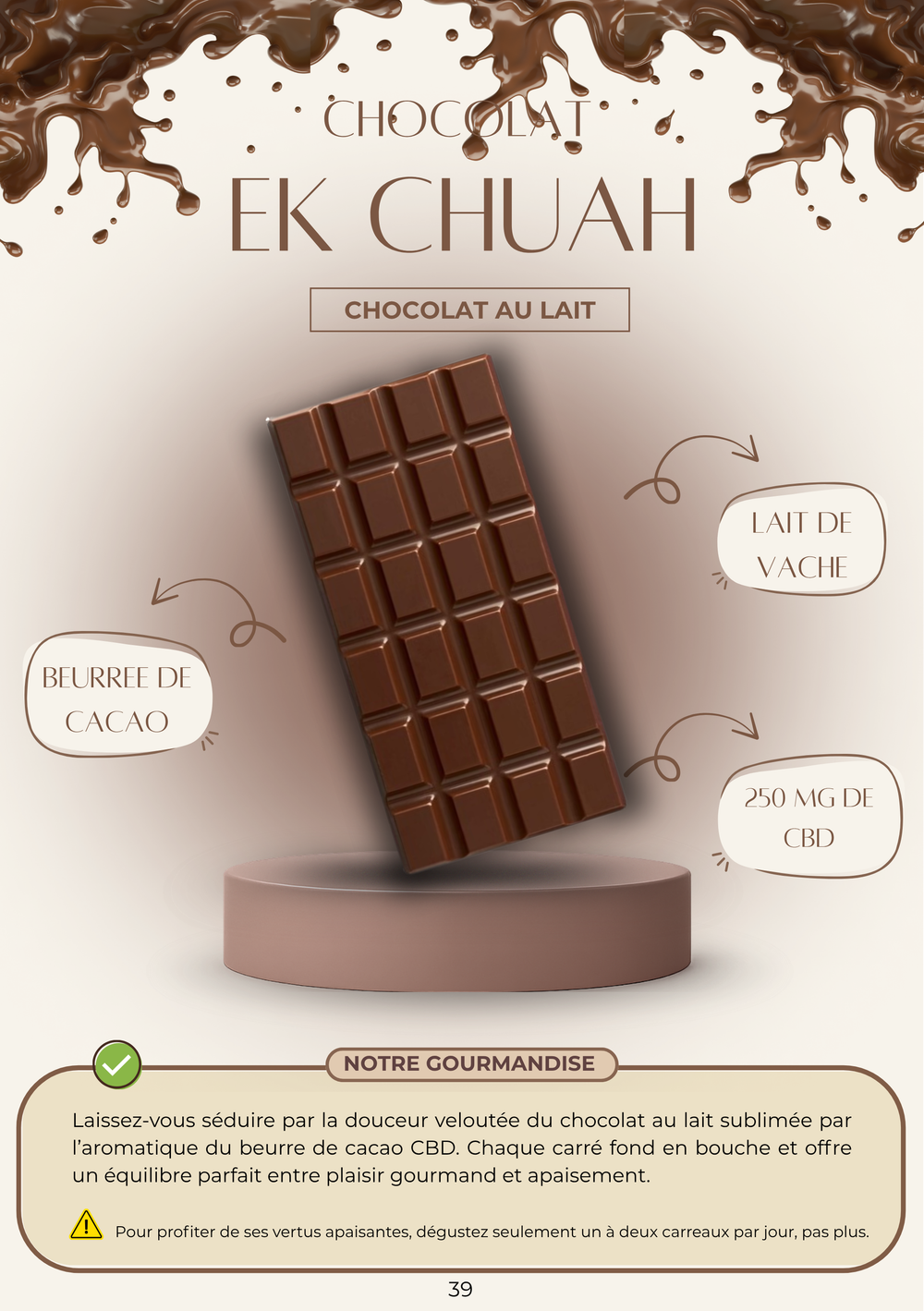 Tablette : chocolat au lait - beurre de cacao CBD