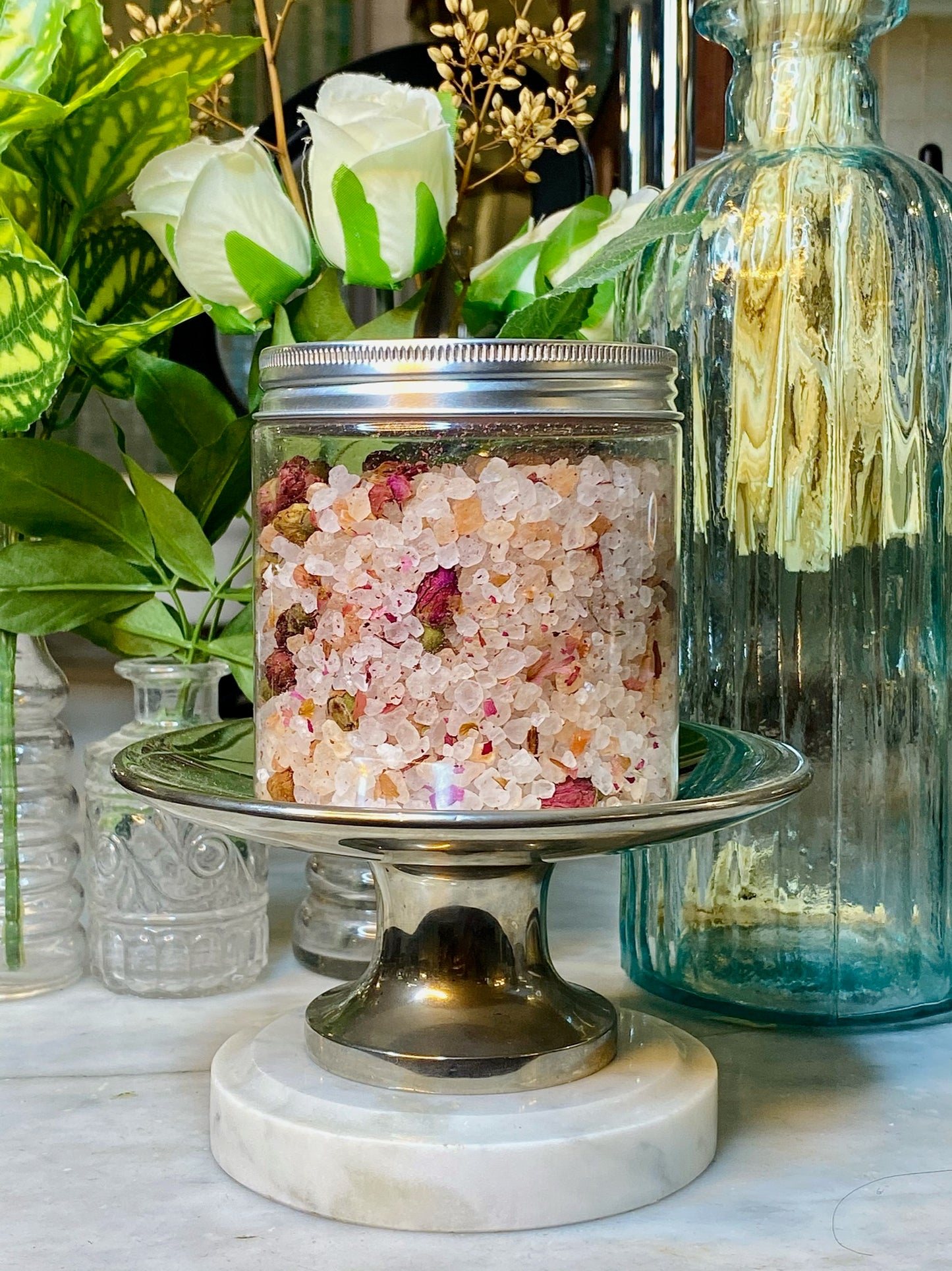 Sel de bain et fleur séché - Rose