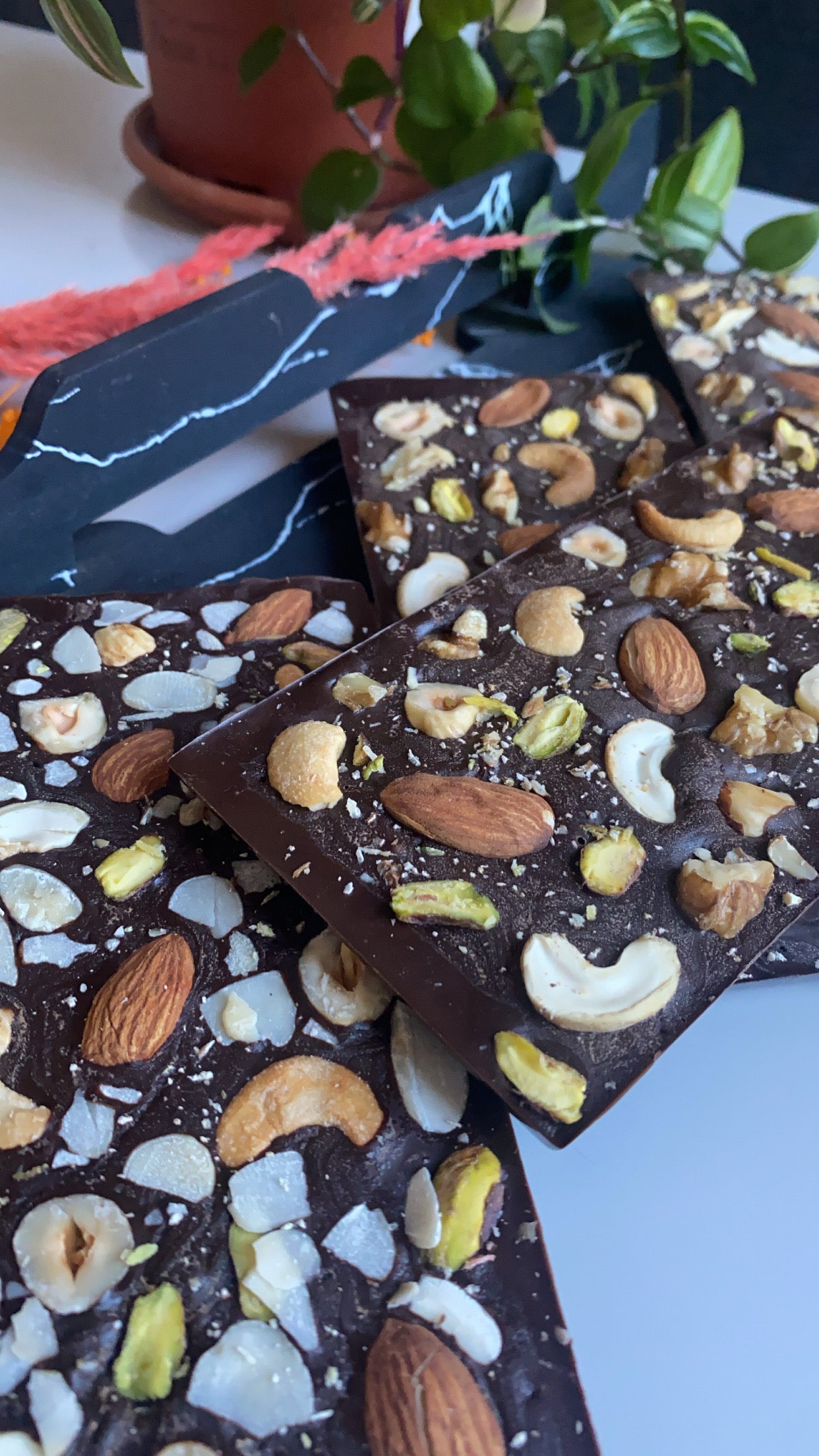 Tablette : chocolat noir bouquet de fruits à coque