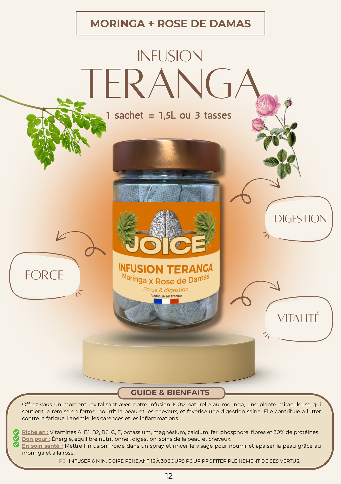 Tisane Moringa et Rose – Force de la Teranga – Antioxydant & Tonus