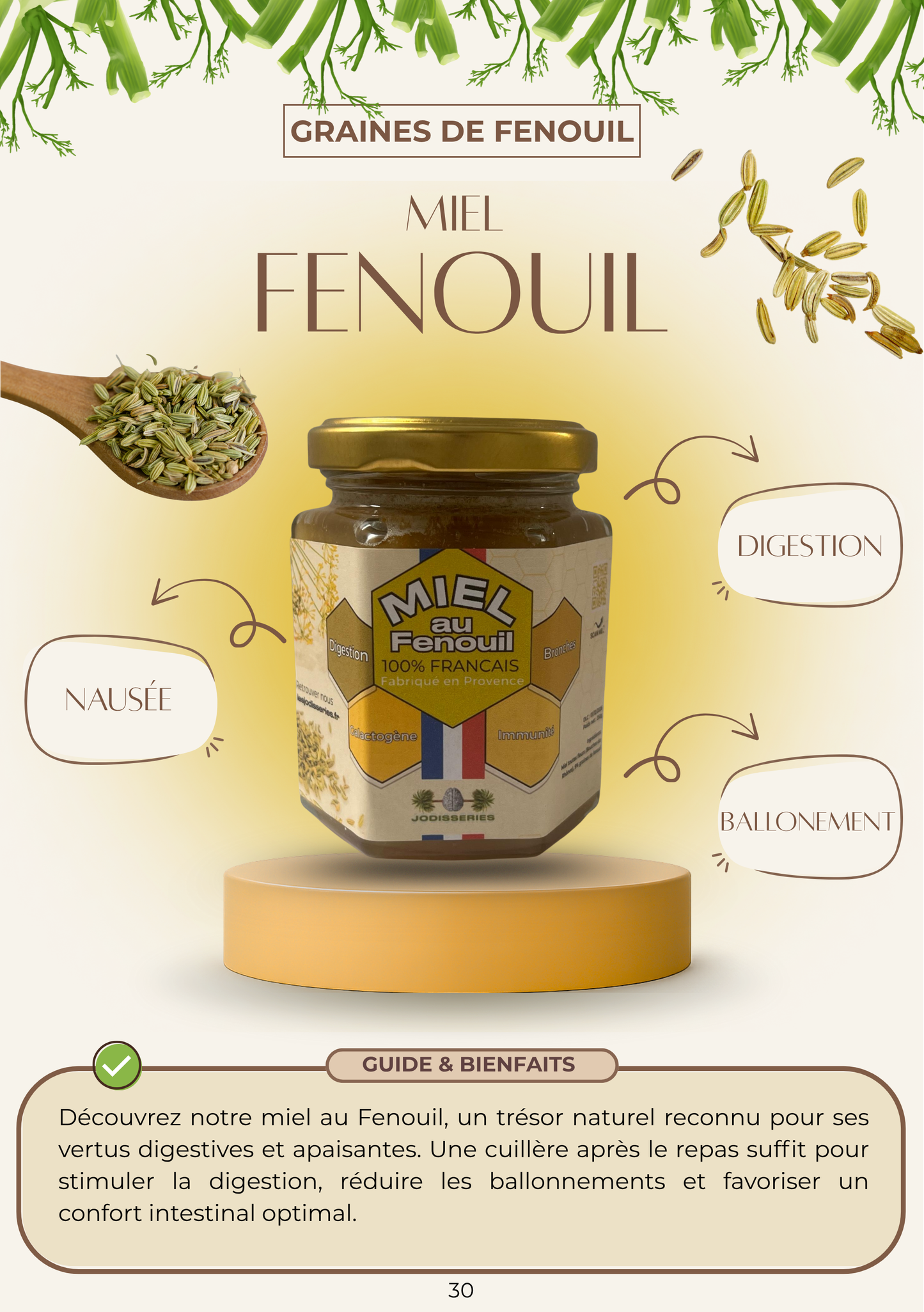 Miel Français de Fenouil - Soutien la digestion - Ballonnements