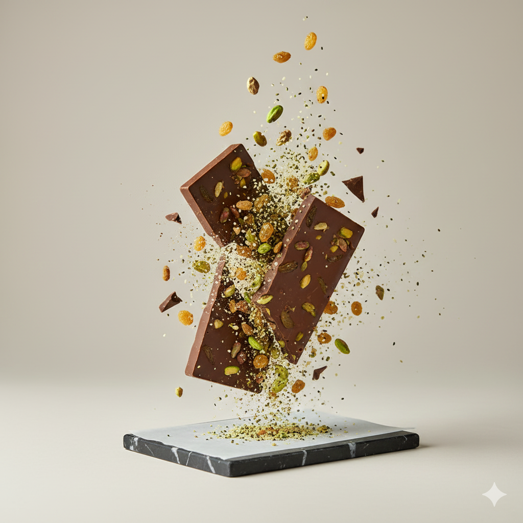 Tablette : chocolat au lait - pistache - raisin jaune - beurre de cacao CBD