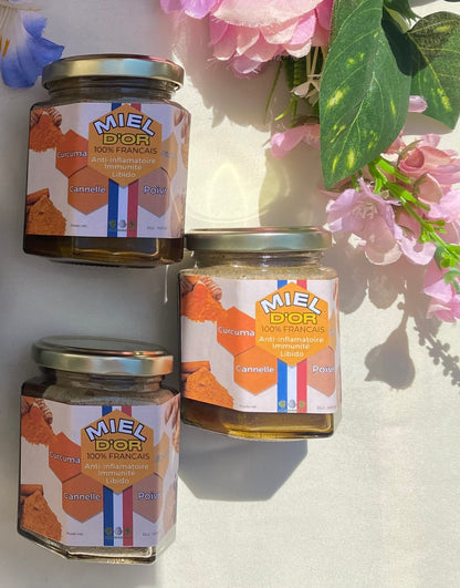 Miel d’Or Français - Curcurma - Cannelle - Gingembre - Poivre - Renforcement du système immunitaire -