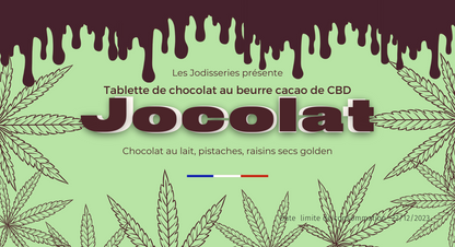 Tablette : chocolat au lait - pistache - raisin jaune - beurre de cacao CBD